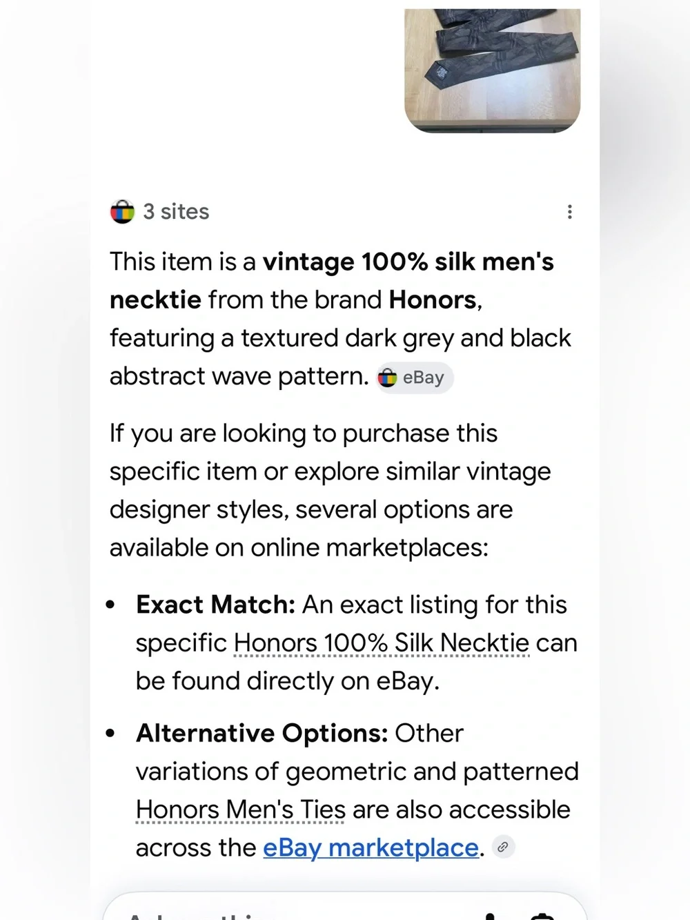 Vintage Dry Clean Only HONORS Men Tie classic tie